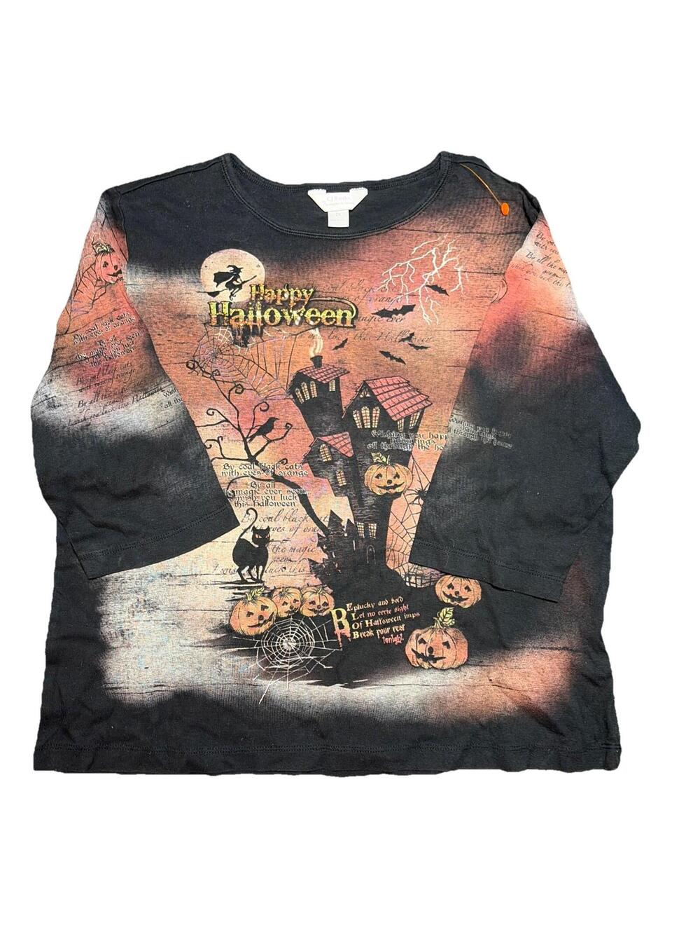 CJ Banks Womens Size XXL Gray 3/4 Sleeve Halloween Theme Embroidered Shirt